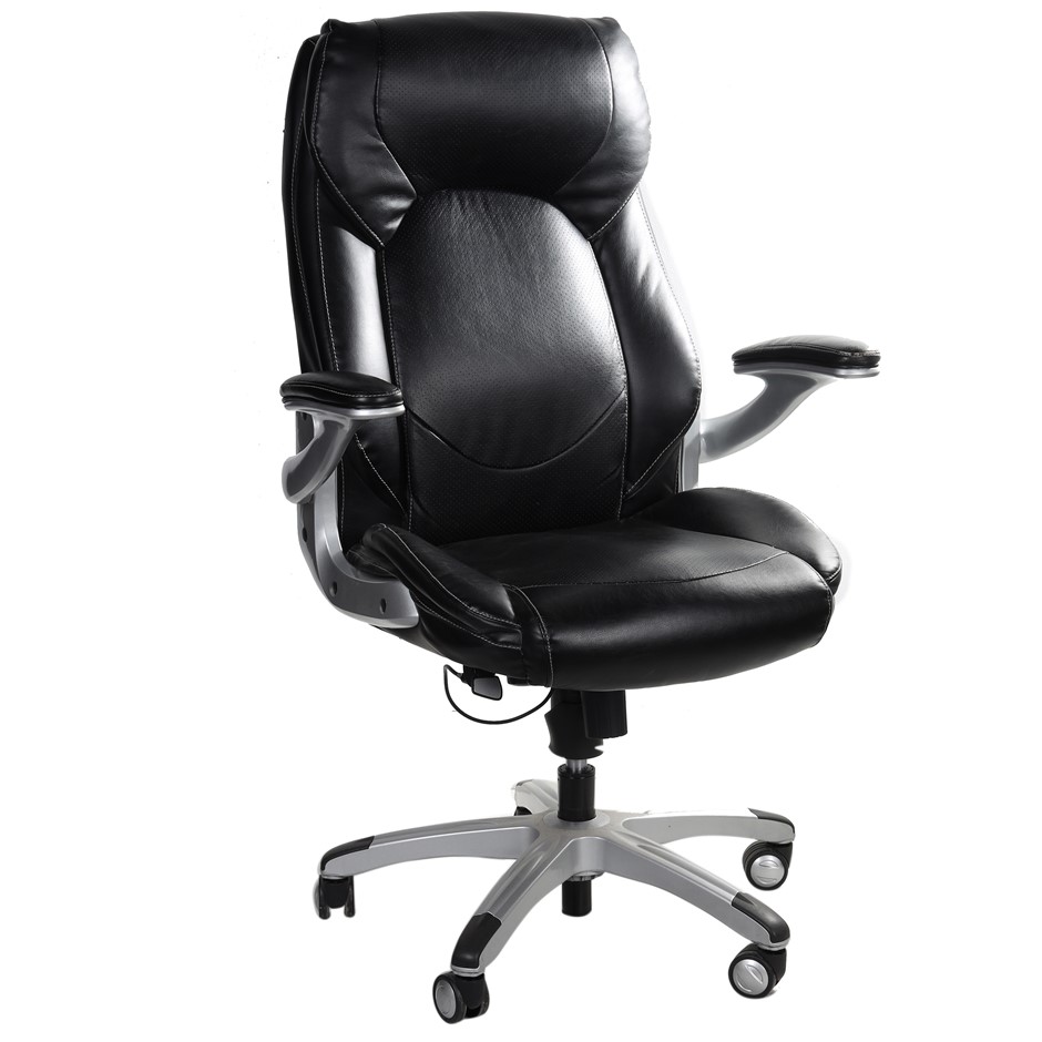 TRUE WELLNESS Mobile Executive Office Chair, Black PU Leather, NB Has