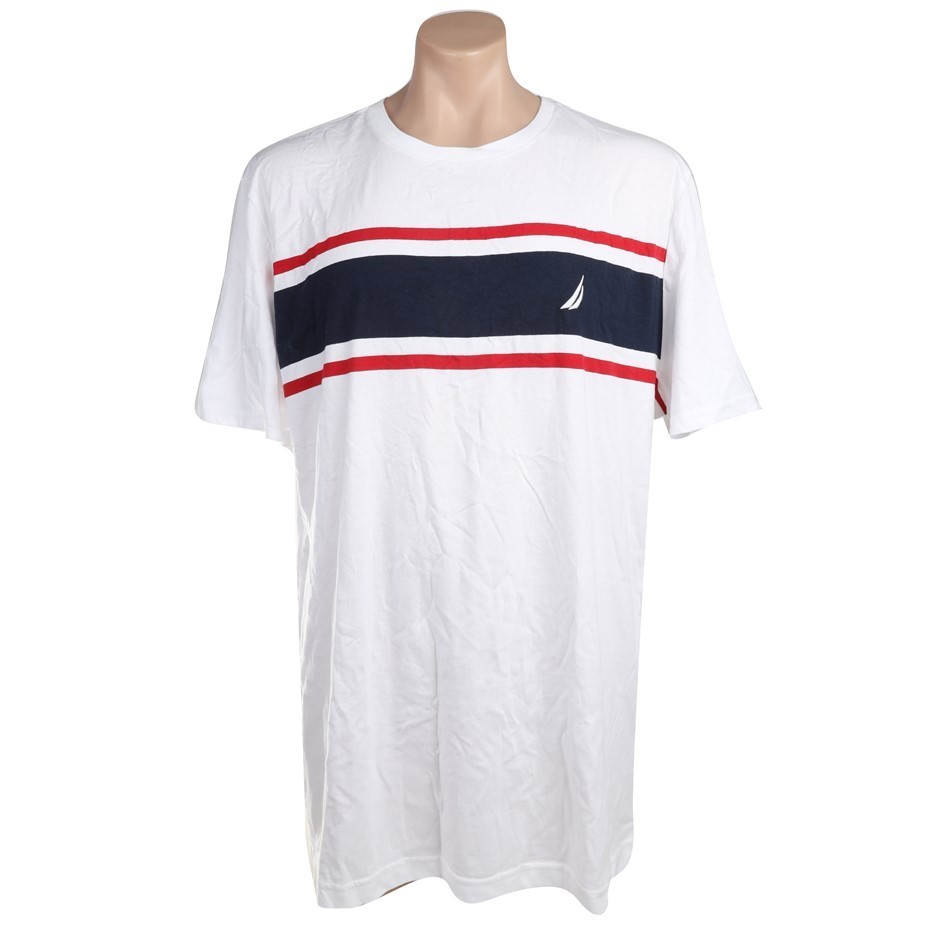 NAUTICA Men's Tee, Size 2XL, Cotton, White/Red/Navy. Buyers Note - Discoun