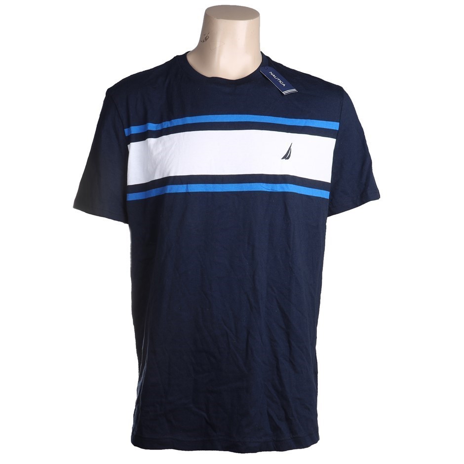 NAUTICA Men's Crew Neck Tee, Size XL, Cotton, Navy/ White. Buyers Note - D