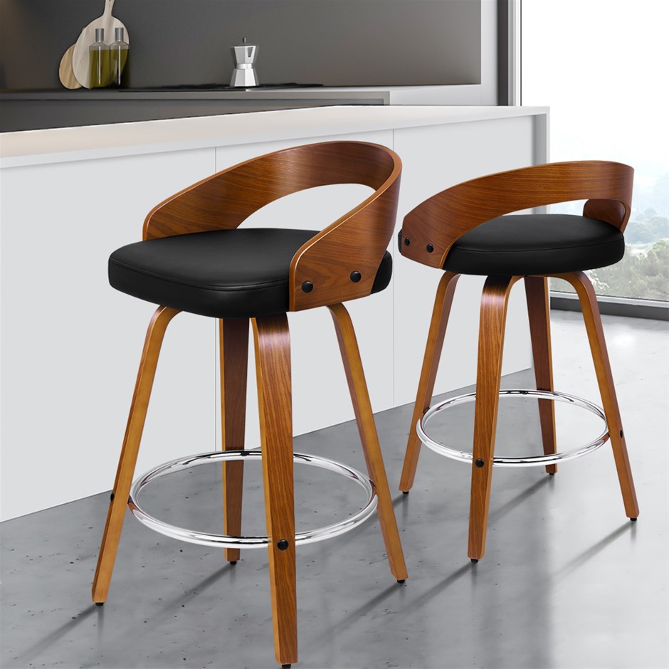 Bar Stools 2x Swivel Caden Kitchen Woode