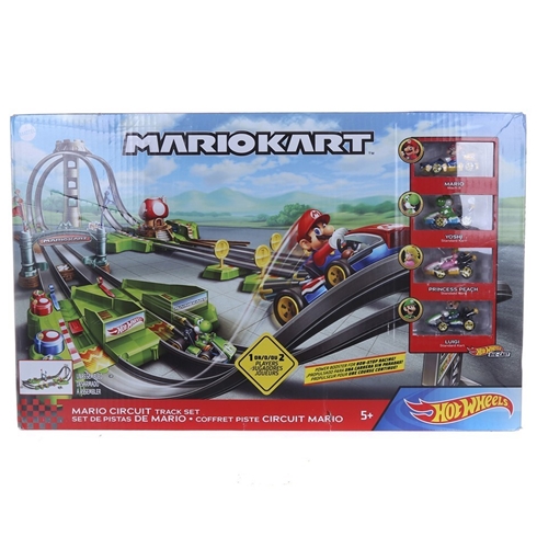 Hot Wheels Mario Kart Circuit Track Playset Bundle with Mario