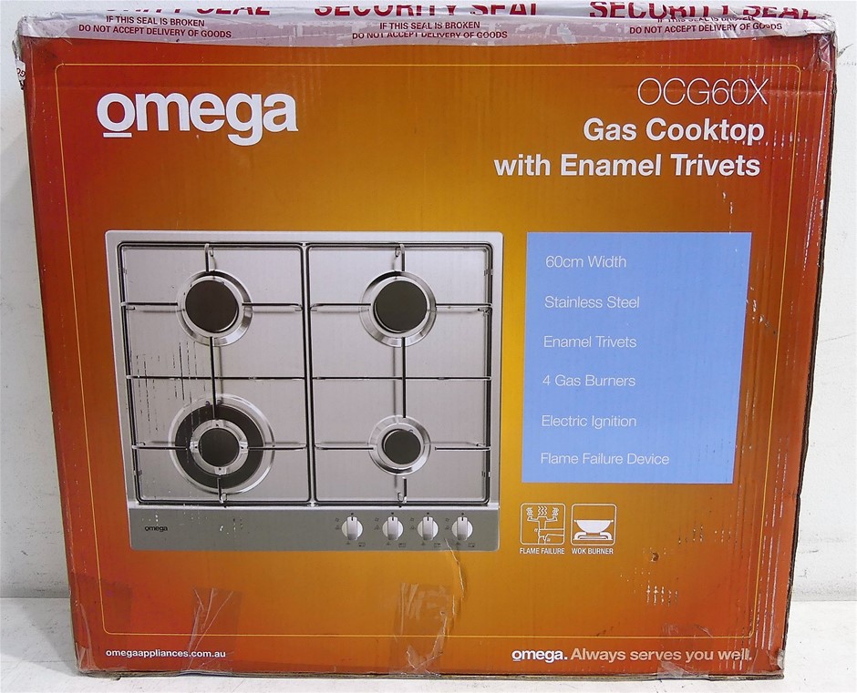 Omega 60cm 4burner Gas Cooktop OCG60X Auction (00162185935) Grays