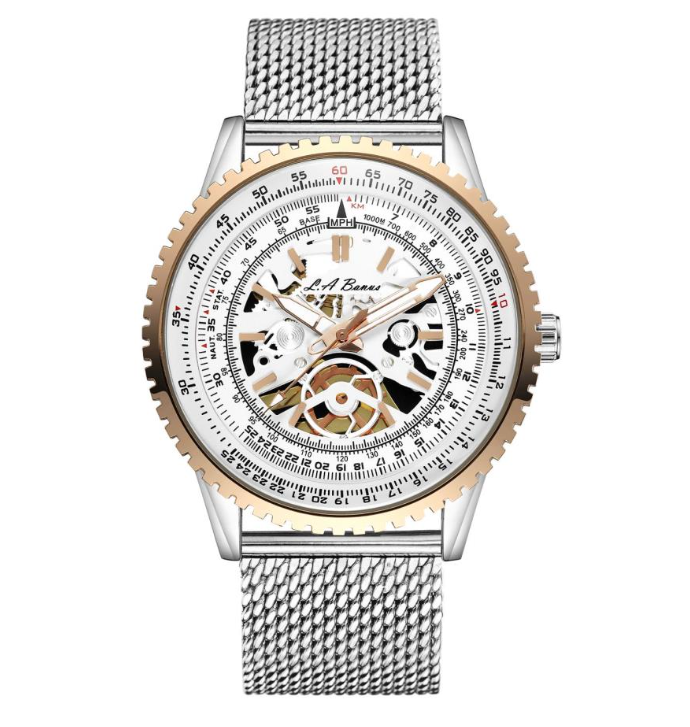 Men’S La Banus Skeleton Dial Watch With Shark Mesh Stainless Steel