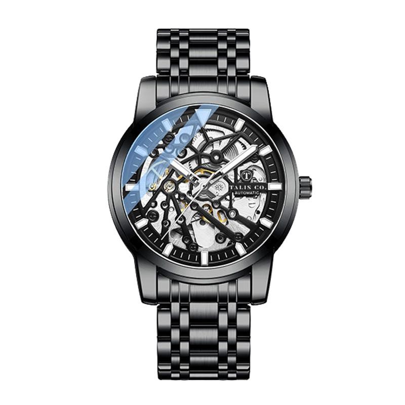 Men’S Talis Co 7820 Automatic Watch Black Skeleton Dial And Case ...