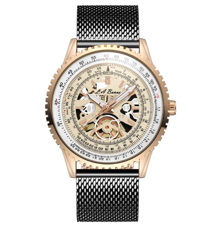 Men’S La Banus Skeleton Dial Watch With Shark Mesh Stainless Steel