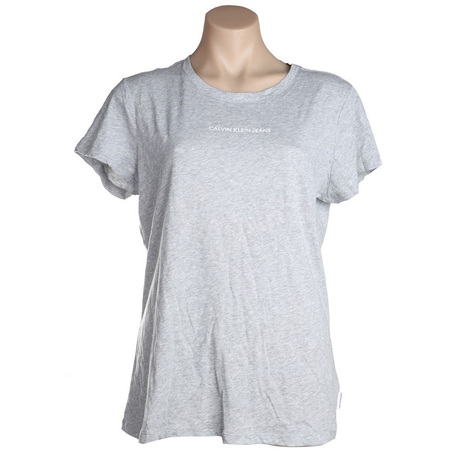 CALVIN KLEIN JEANS Women's Tee, Size L, Cotton/Modal, Pearl Heather Grey.