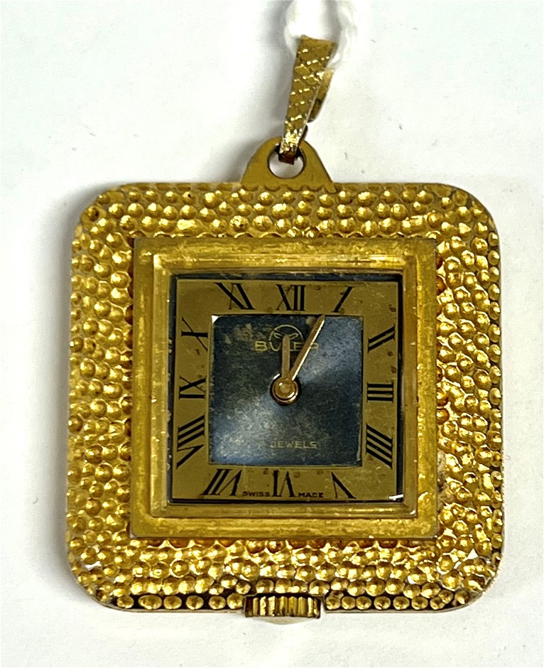 Buler Swiss vintage gold tone square pendant watch with bale Auction 0038 2543852 Grays Australia