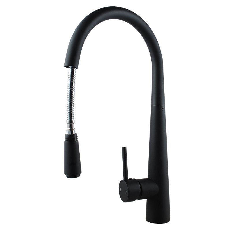 Round Black Pull Out Kitchen Sink Mixer 