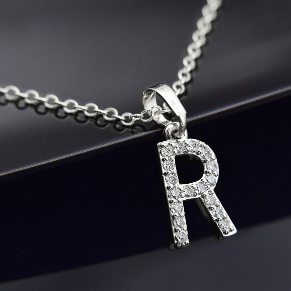 Simulated Diamond Initial 'R' Minimalist Stainless Steel Necklace ...