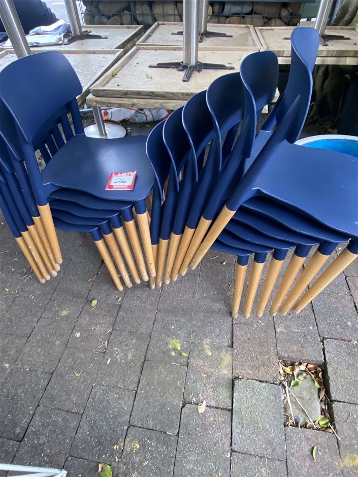 11 x Outdoor Café Chair Heavy Plastic Seat & Timber Legs Auction (0026