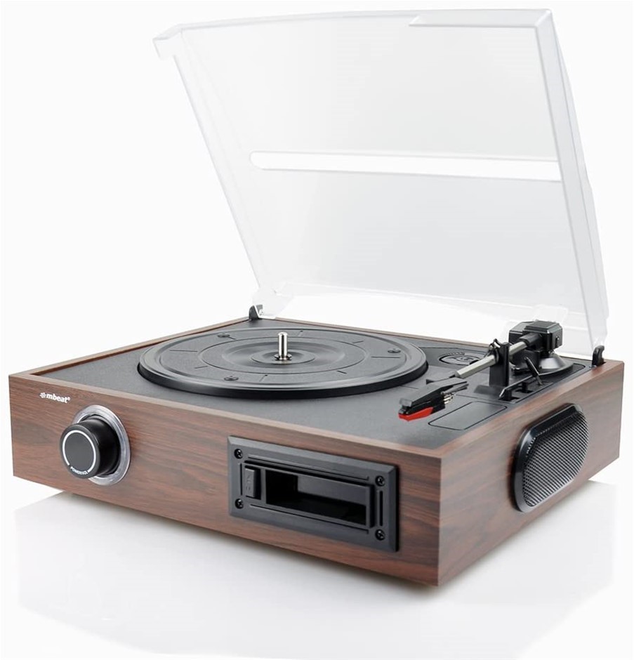 MBEAT Wooden 2-in-1 USB Turntable Record Player and Cassette Digital Record