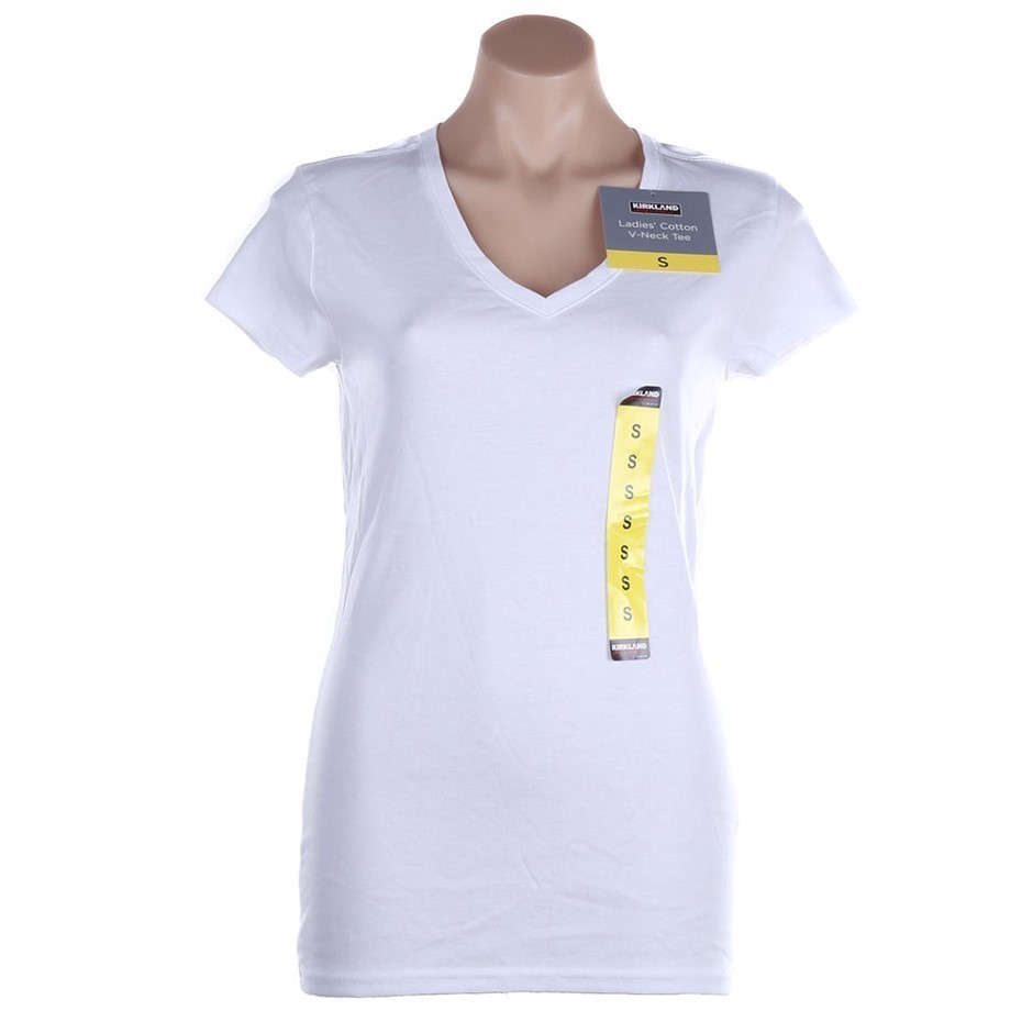 2 x SIGNATURE Women's V-Neck Tees, Size S, 100% Cotton, White. Buyers Note