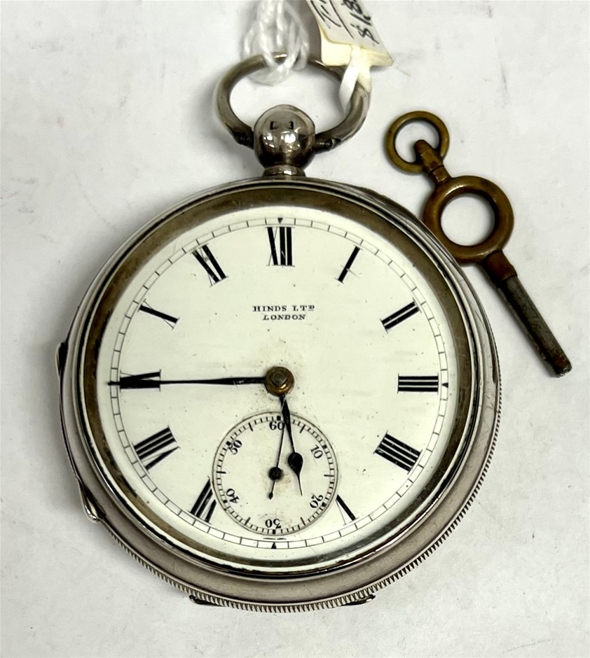Hinds Ltd London antique sterling silver pocket fob watch with sub dial