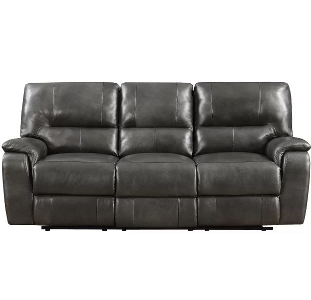 PULASKI Top Grain Leather Reclining Sofa, 3Seater, 220 x 103cm, Dark Grey. Auction