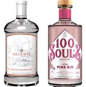 Artemis Goddess Sicilian Orange Gin - 100 Souls Artisan Pink Gin 2 x 700mL