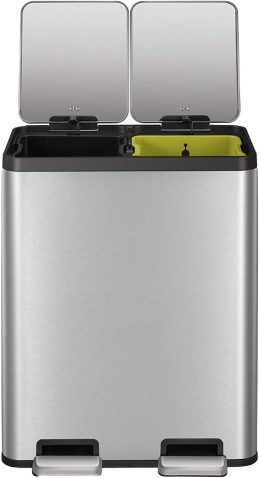 EKO EcoCasa II 30L+30L Dual Compartment Kitchen Recycle Trash Can, Brushed