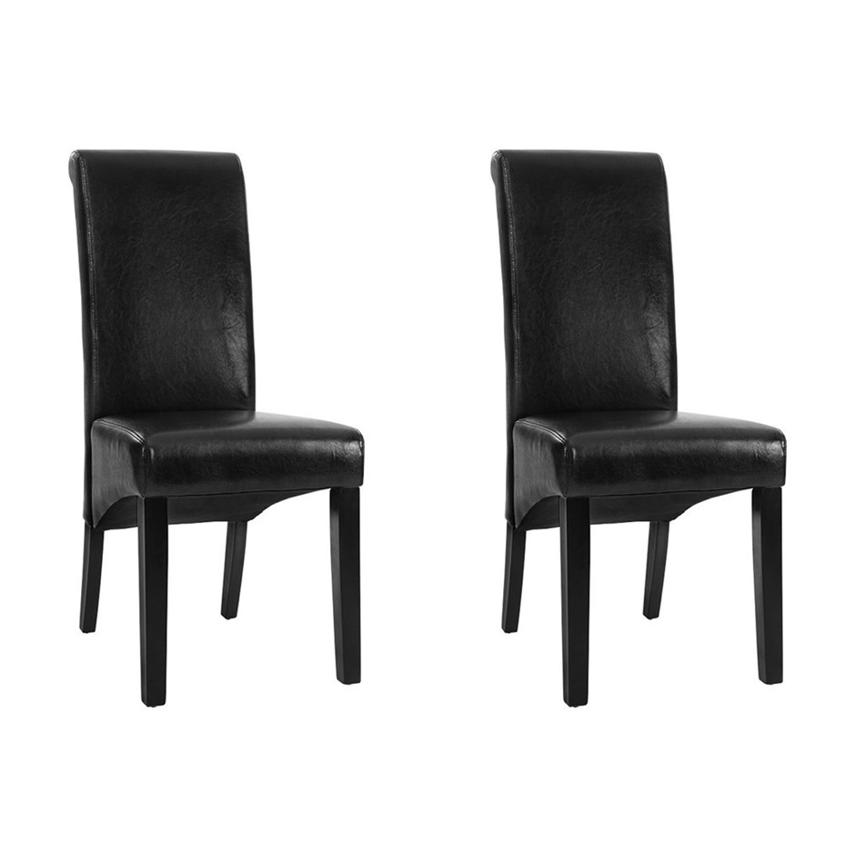 Buy Artiss 2x Dining Chairs Leather Pad High Back Chair Wood Kitchen ...