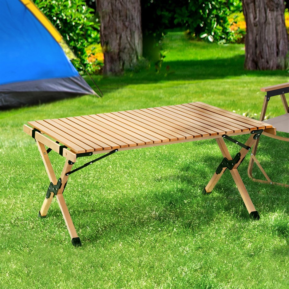 Buy Gardeon Outdoor Furniture Wooden Egg Roll Table Camping 90CM