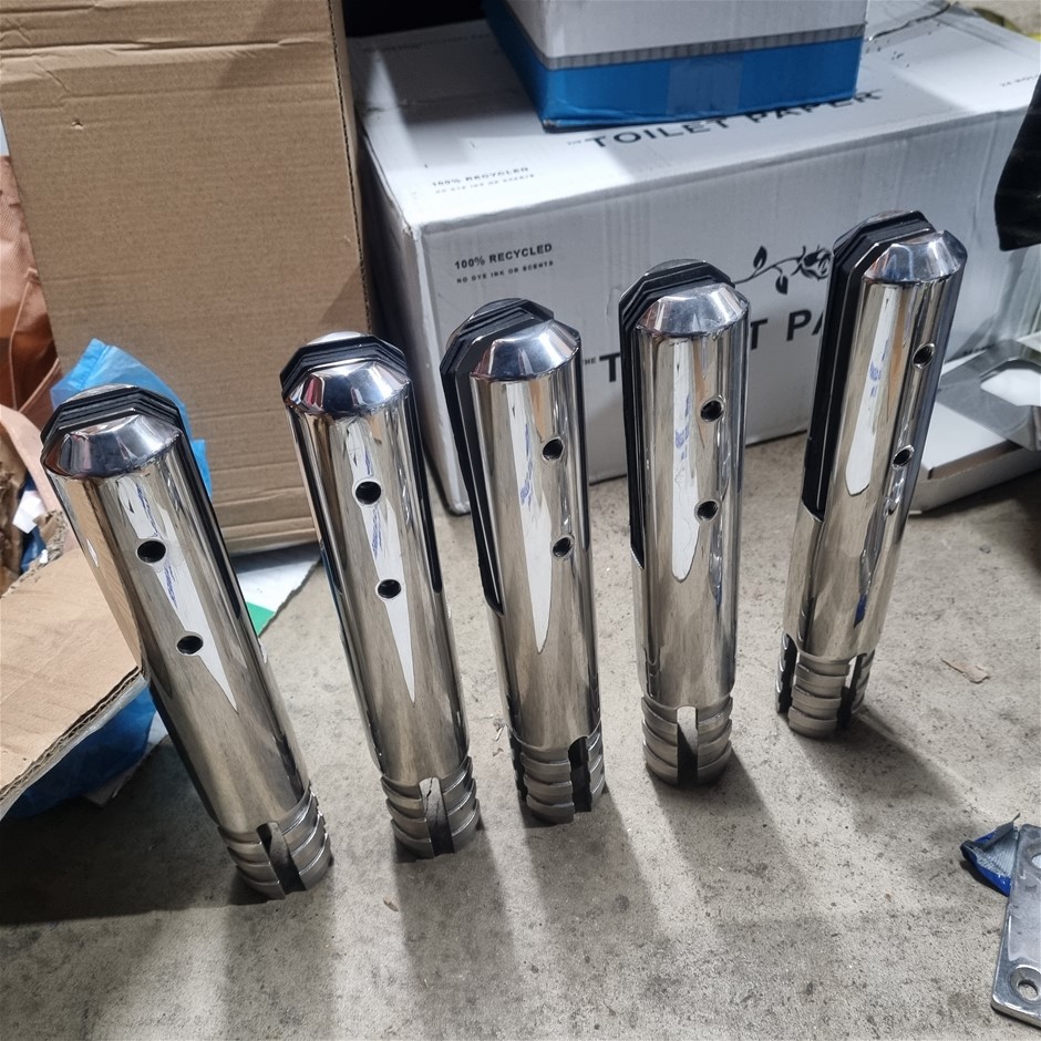 Chrome Deck Mount Spigots x 3 + Round Core Drill spigots x 5 Auction
