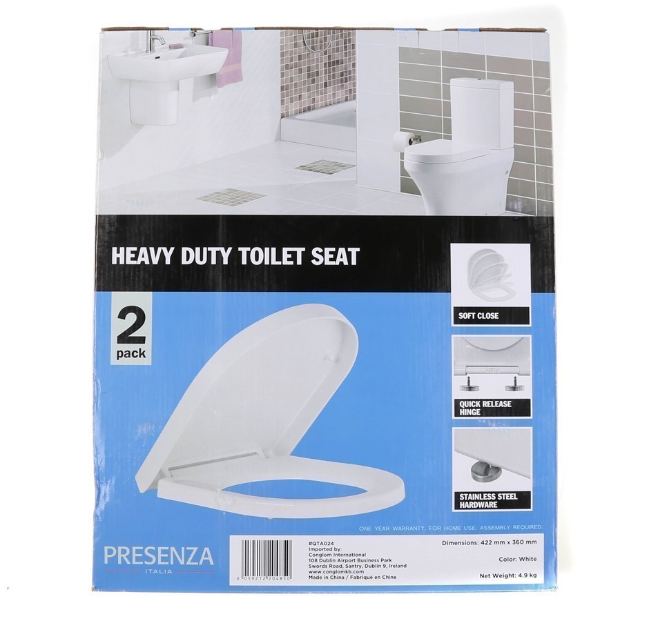 PRESENZA 2Pack Heavy Duty Toilet Seats, Dimensions 422 x 360mm, White