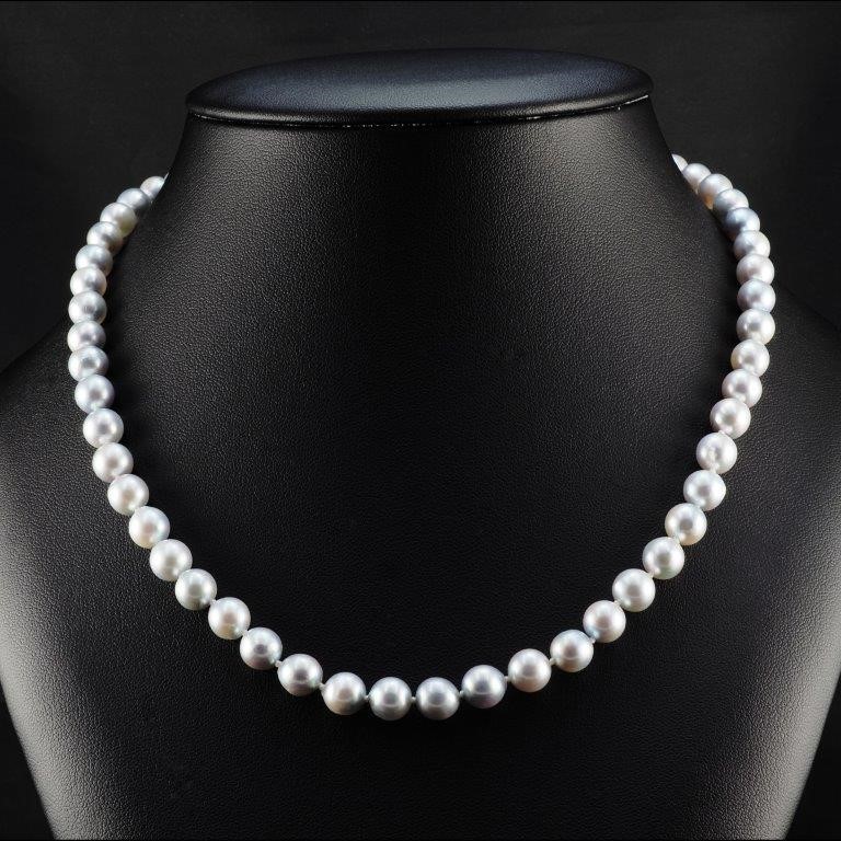 Natural 3mm Black Spinel Round Beads & White Baroque Pearl Necklace 16-28 in