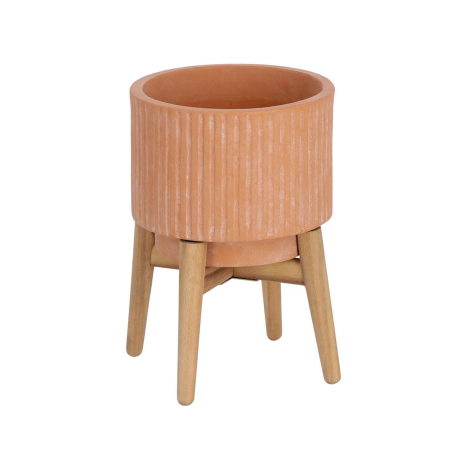 ELIMA plant pot ceramic terracotta legs natural wood Auction (2058