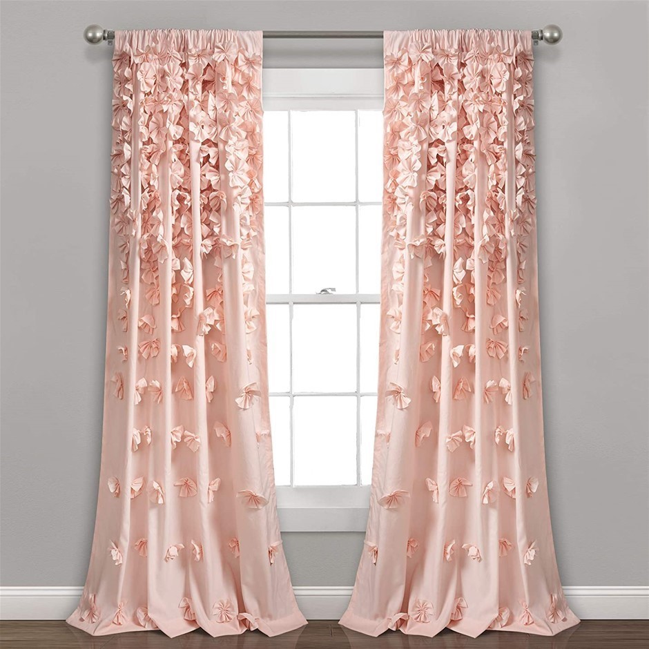 LUSH DECOR Riley Curtain Sheer Ruffled Textured Bow Window Panel for Living