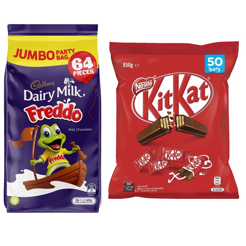2 x Assorted Chocolate Packs, Incl: FREDDO 64pc & KITKAT 50pc.