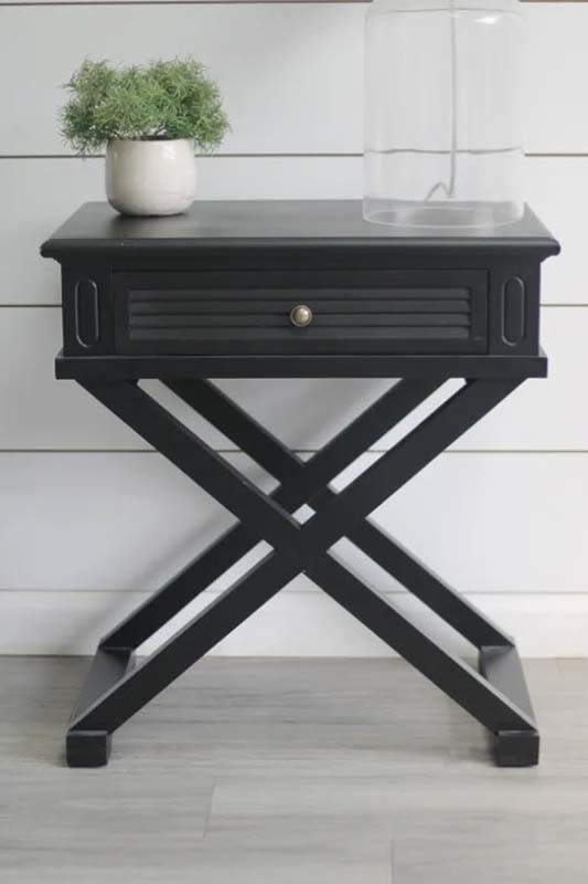 The Mt. Macedon Range Mabel Cross Leg Side Table with Drawer (Black