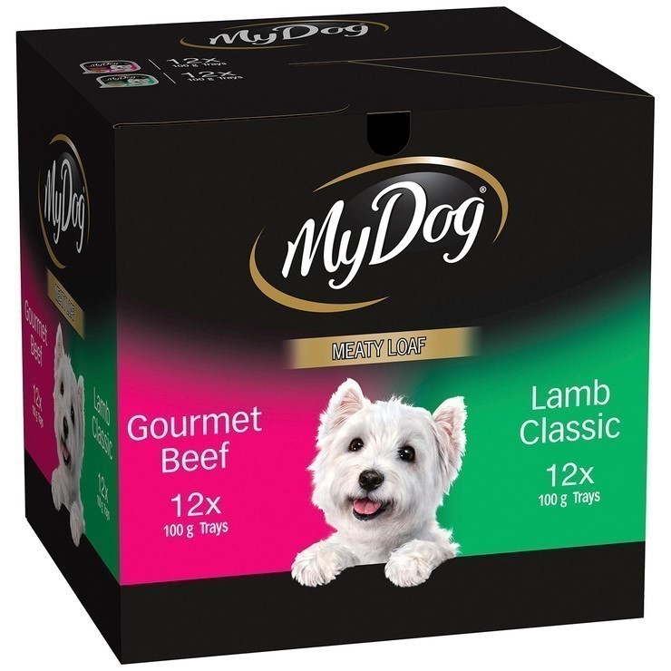 MY DOG 24pk Meaty Loaf Gourmet Beef & Lamb Classic Dog Food Trays, 100g Eac