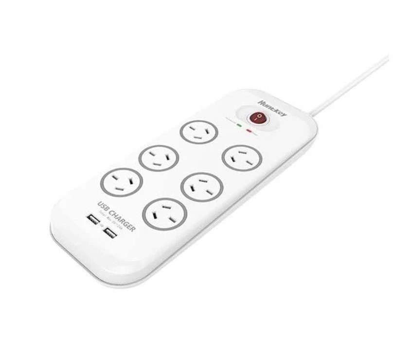 HUNTKEY 6-Outlet Surge Protector with 2 x USB Charging Ports, Model SAC607.