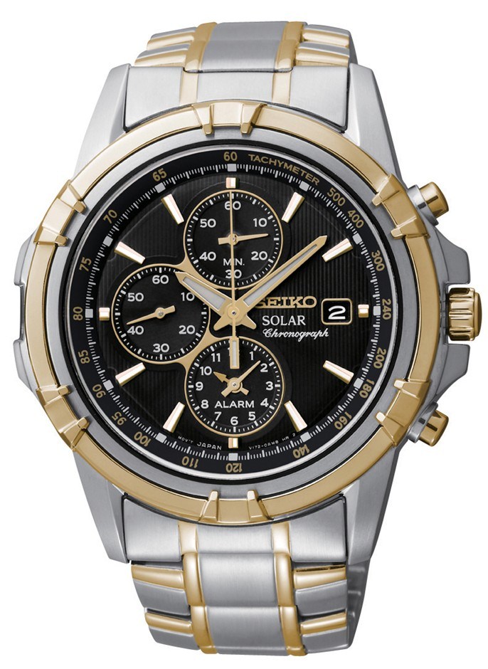 Seiko Solar Mens Two tone Chronograph Watch SSC142P1