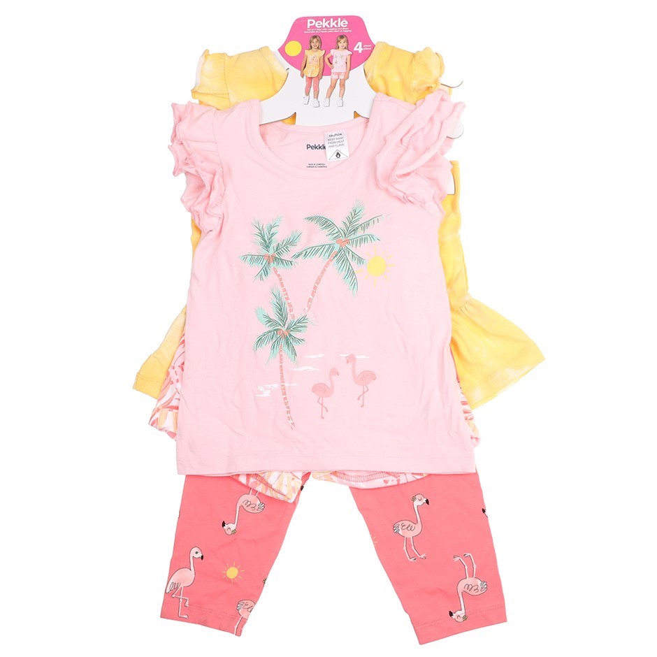 PEKKLE Girl's 4pc Set, Size 5, Cotton/Elastane, Flamingo. Buyers Note - Di