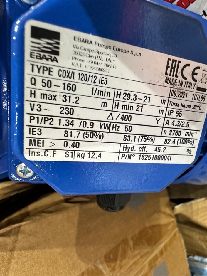 Ebara CDX/l 120/12 manual pressure pump Auction (02505051738) Grays