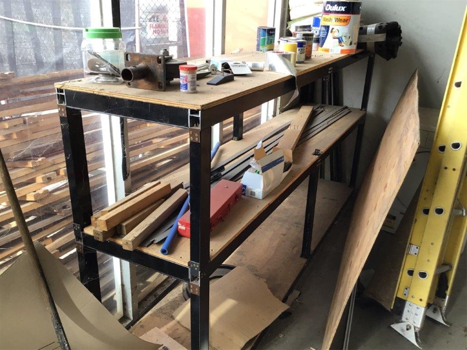 Steel Shelving Unit, Timber Table, Timber Storage Unit Auction (0041