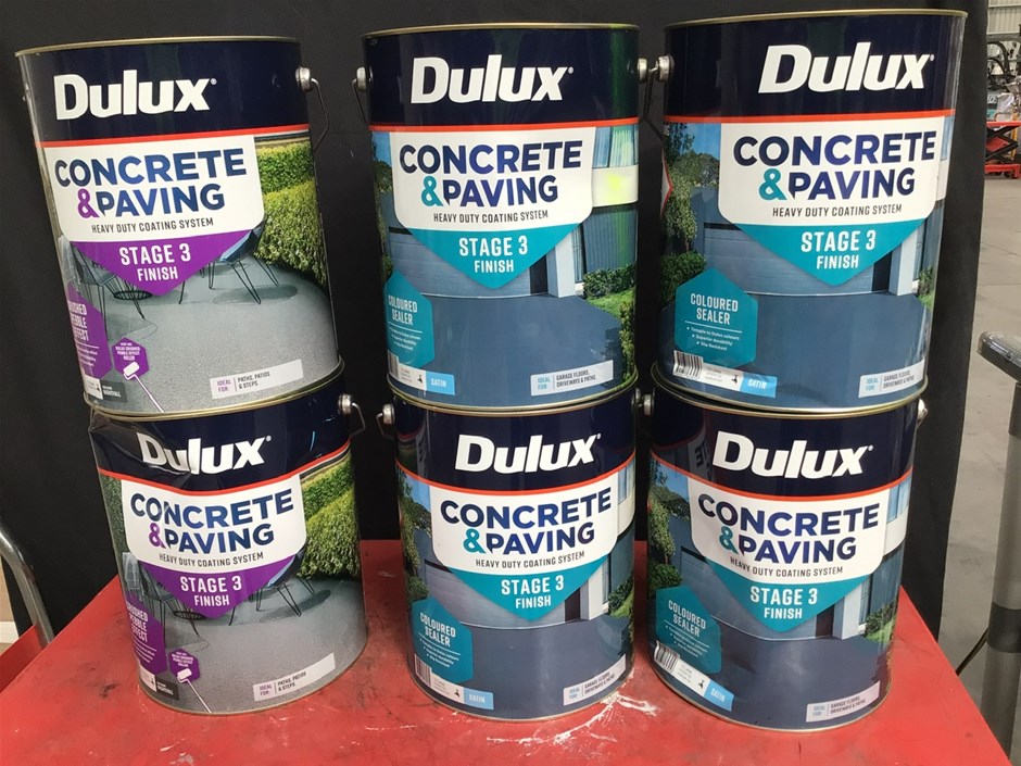 6 x Assorted 10 Litre Tins of Dulux Concrete & Paving Paint Auction