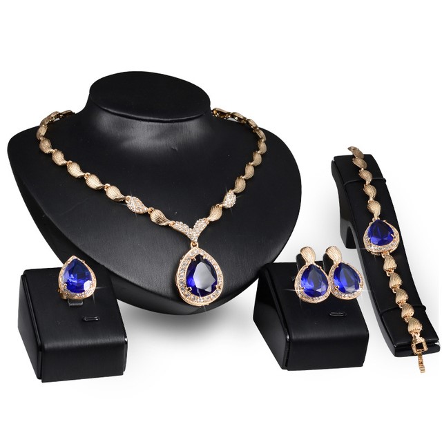 Jewellery Gift Set Designer Floral Blue Bridal Necklace and Earring