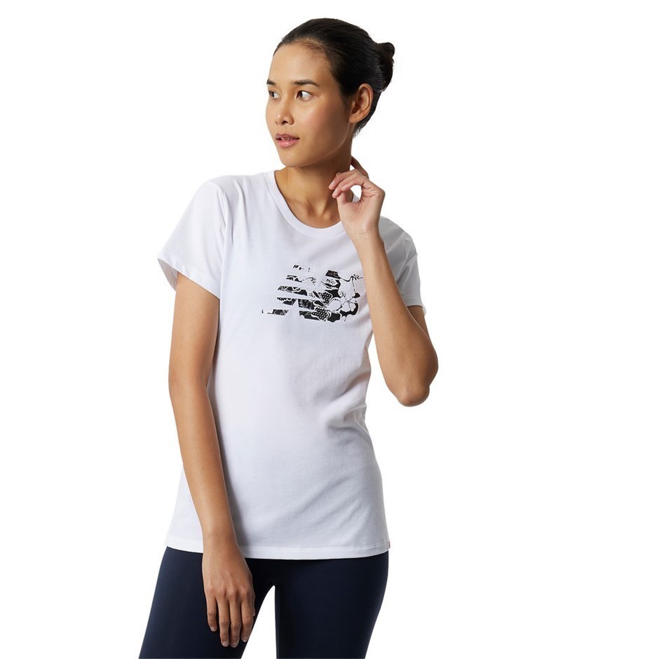 2 x NEW BALANCE Women's Sports Fill Tee, Size M, Cotton/Polyester, White/Li