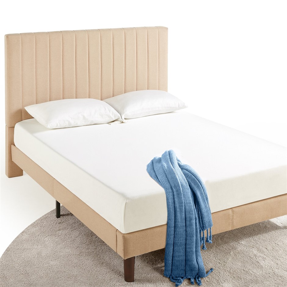 Zinus Premium Fabric Beige Bed Frame King Auction (00462187550
