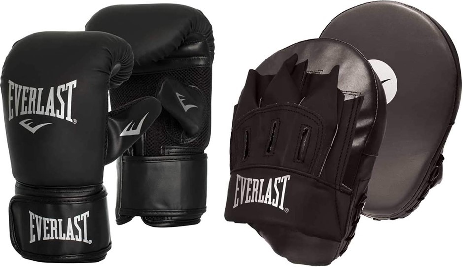 EVERLAST Tempo Boxing Gloves and Mitt Combo Set, Black, Size: Large/X-Large