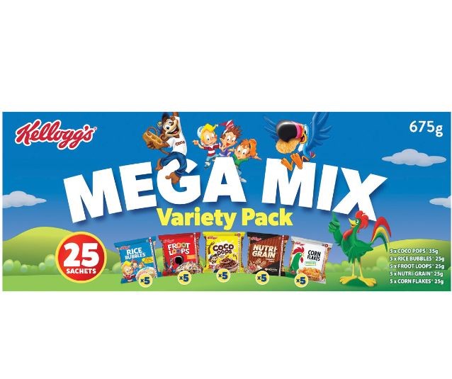 2 x KELLOGG'S 25pk Mega Mix Cereal Variety Packs Rice Bubbles, Fruit