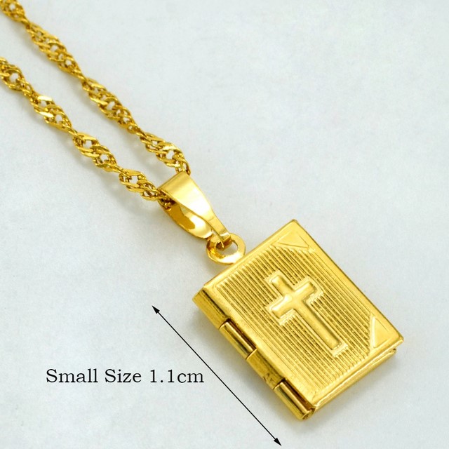 Designer Bible Locket Pendant Necklace in Gold (Opens to hold 2 photos ...