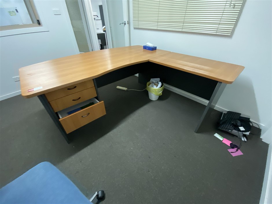 Executive desk timber melamine bow fronted top with return Auction