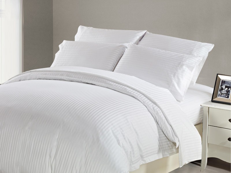 1200 TC Fitted Sheet Single White Stripe