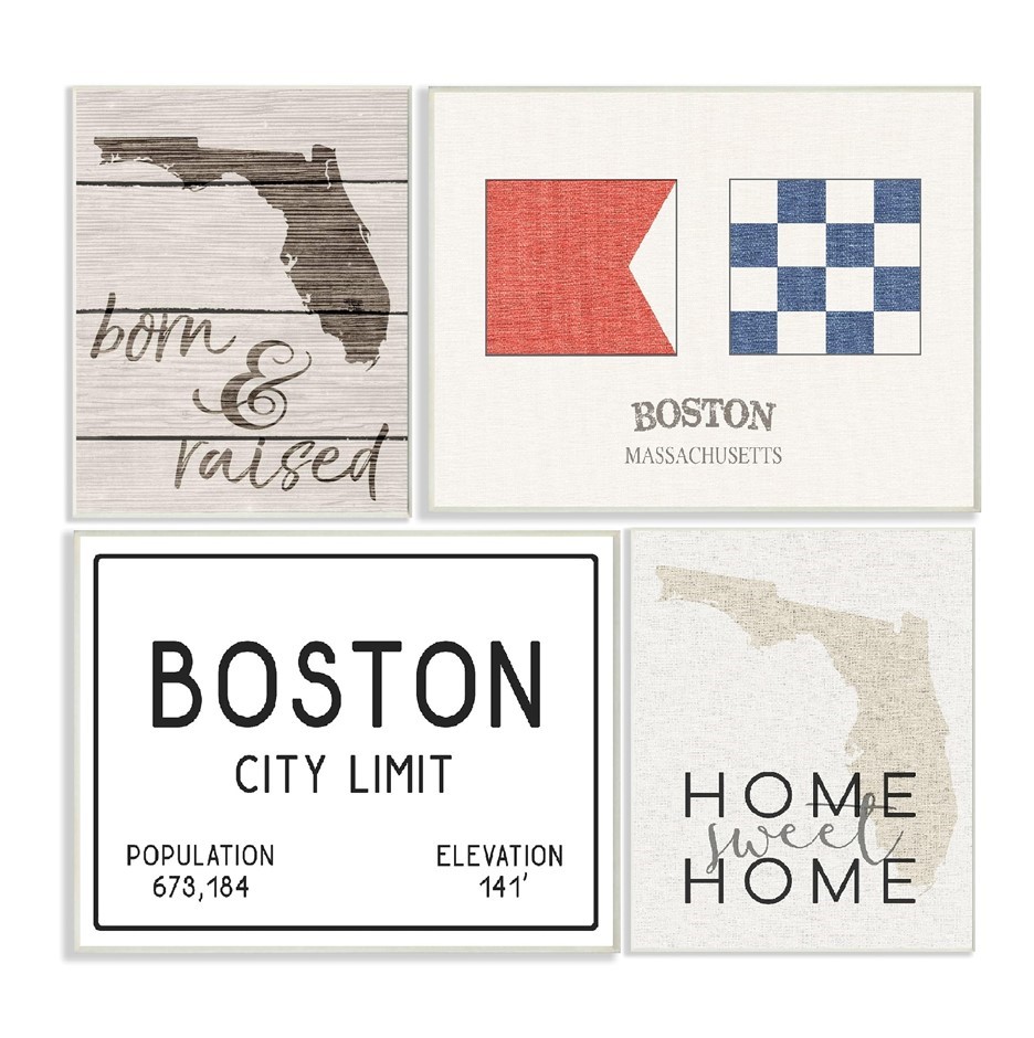 4 x THE STUPELL HOME DECOR COLLECTION Wood Plaque Wall Art, 40.6 x 50.8cm.