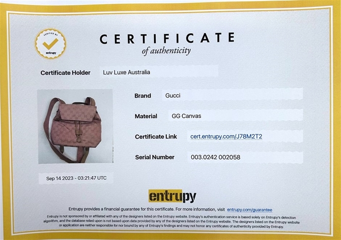 entrupy certificate gucci