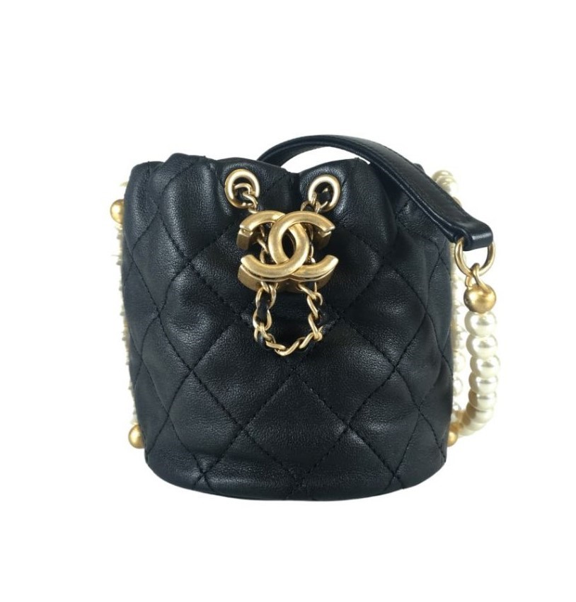 Chanel About Pearls Mini Drawstring Quilted Leather Bucket Bag NWT