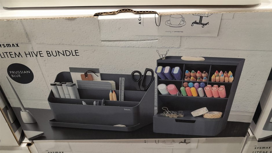 SYSMAX 2pk Litem Desk Organiser & Desktop Holder, Prussian Blue. NB Minor Auction (02195053472