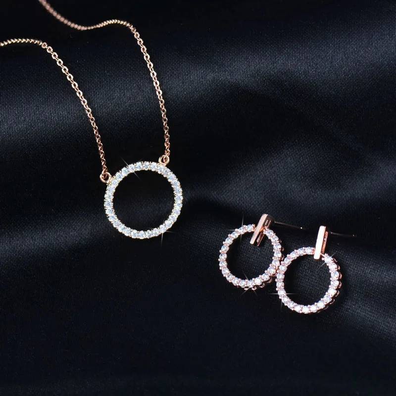 Designer Simulated Diamond Eternity Necklace & Earrings Set in Rose