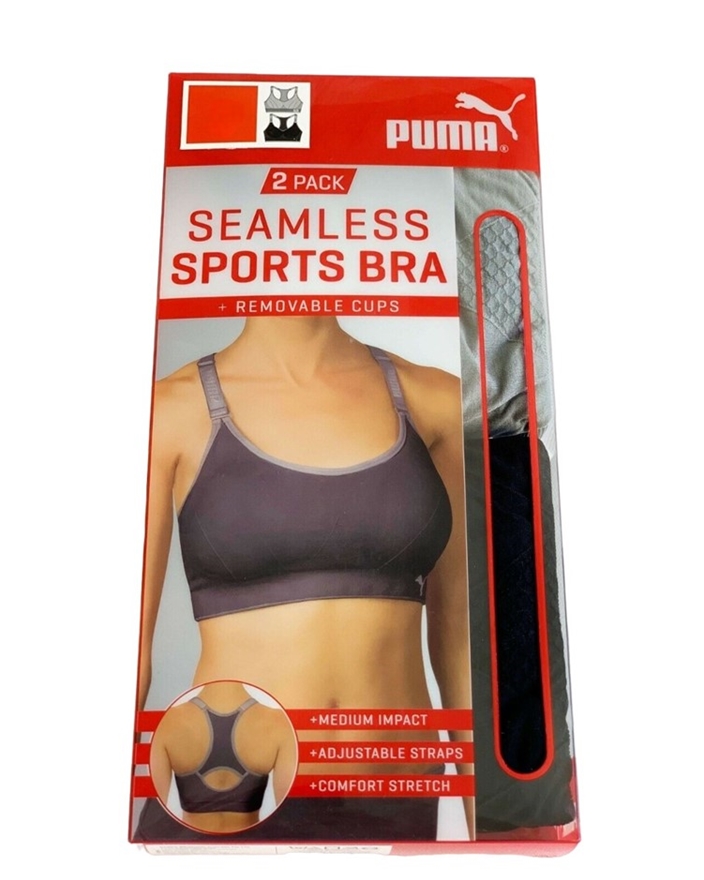 2 x 2pk PUMA Women's Seamless Sports Bras w/ Removable Cups, Size